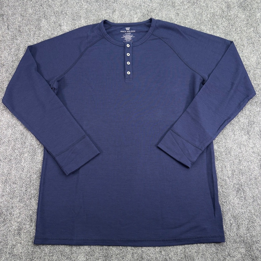 Mack Weldon Henley Shirt Mens XL Navy Blue Warmknit Thermolite Wool Waffle